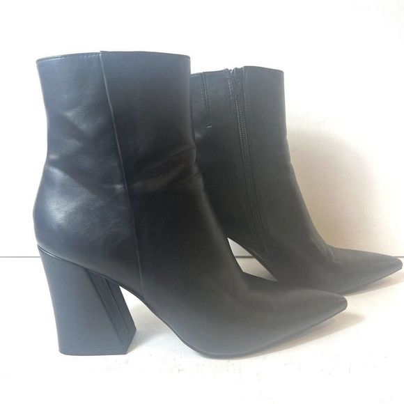 Madden Girl Fashion Boots Black Faux Leather Womens 9.5M Square Heel Pointed Toe - Picture 4 of 12